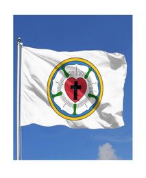 Coeur Lutheran Rose Flags Outdoor 3x5ft Digital Printing Double face 100D Polyester avec 2 œillets en laiton9950182