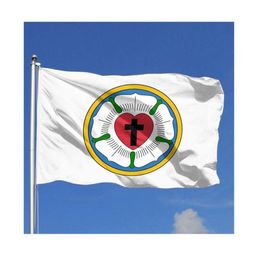 Coeur Lutheran Rose Flags Outdoor 3x5ft Digital Printing Double face 100D Polyester avec 2 œillets en laiton6350715