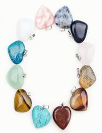 Heart Natural Stone Gemstone Charms Pendants Perles en vrac hautement polies Bracelets à crochet plaqué argenté et Bijoux de collier Acpes5551043