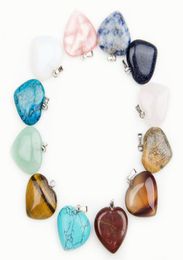 Heart Natural Stone Gemstone Charms Pendants Perles en vrac hautement polies Bracelets à crochet plaqué argenté et Bijoux de collier Acpes3106180
