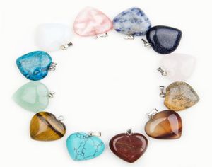 Heart Natural Stone Gemstone Charms Pendants Perles en vrac hautement polies Bracelets à crochet plaqué en argent et bijoux de collier Acpes8524816