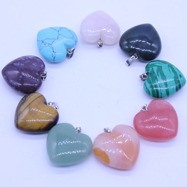 Colgantes de piedras preciosas de piedra natural en forma de corazón, cuentas sueltas pulidas, gancho plateado, pulseras y collar, joyería de cuentas de corazón GGA3549-2