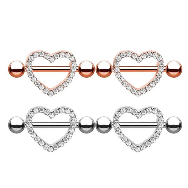 Barres de mamelon en forme de cœur, anneaux en cristal, bijoux de perçage pour le corps, couleur or Rose, acier Sexy droit, 14G, vente en gros, 240127