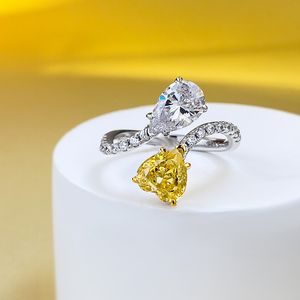 Bague en diamant topaze en forme de cœur pour femmes, bijoux de fiançailles, de fête, en argent Sterling 100% véritable