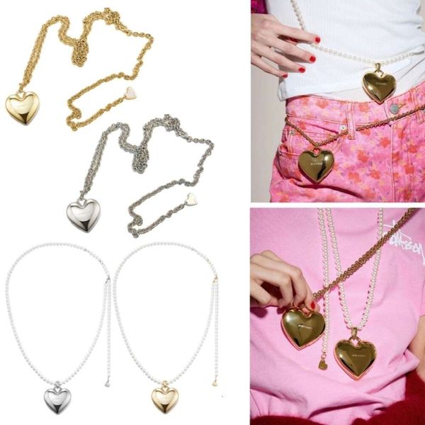 Collar con colgante de corazón, correa larga para el hombro, cuentas, collares para clavícula, Material de aleación, joyería para el cuello de verano para niñas