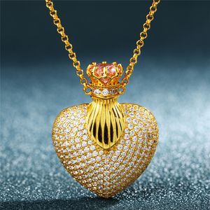 Collar con colgante de botella de Perfume en forma de corazón con colgantes grandes de cristal rosa, cadena de joyería de Hip Hop para hombre con circonita cúbica