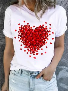 Hartprint t -shirt voor valentijnsdag geschenken bemanning nek nek korte mouw casual tops dames kleding 240403