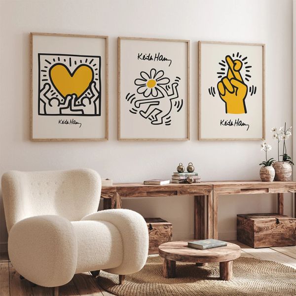 Cœur imprimés jaune couleur pop art affiche affiche de doigt fleurs de danse toile peinture