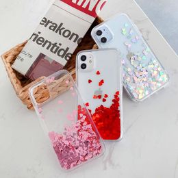 Coeur Quicksand Téléphone Cas Liquid Flow Couverture Arrière Glitter Eau Bling Protecteur pour iPhone 14 13 12 11 pro max X Xs XR xS MAX 7 8 7P 8P