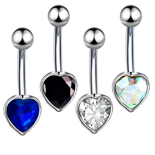 Anillos de ombligo de diamantes de imitación de corazón, anillo de ombligo de acero quirúrgico 316L para mujeres, hombres, joyería para Piercing corporal