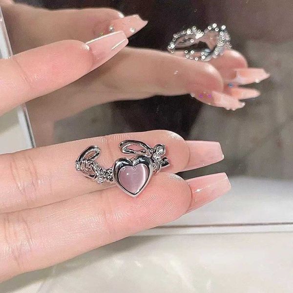 Heart Ring Cat Eye Peach Femmes réglables Design Premium Anneaux de mariage Party Bijoux Accessoires Gift Corée Fashion Nouveau