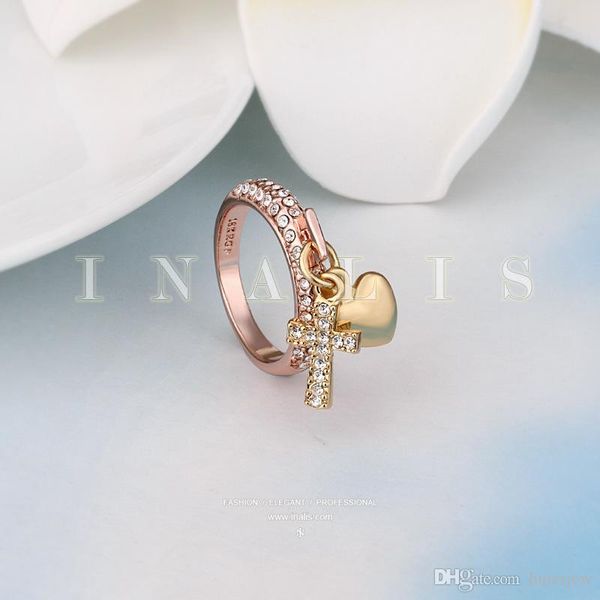 Anillos de corazón Hermosamente oro rosa Relleno Venta al por mayor Anillos de compromiso de diamantes de oro de 18 quilates Joyería de moda Anillos de diamantes cruzados