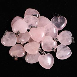 Colgante de piedra de cristal de cuarzo rosa con forma de corazón, colgantes de cuentas de cristales naturales para fabricación de joyas LL