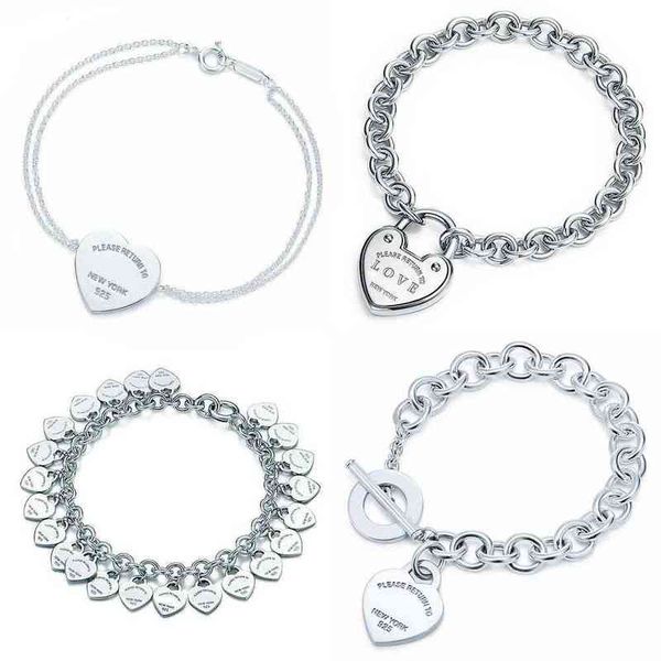 Coeur Forme Bracelet Bracelet Marque 925 Sterling Silver Heart T signe Pendentif Conception Simple Pour Les Femmes Élégant Fine Jewelry H220418