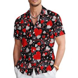 Coeur Shape Casual Mens Shirt Week-end Summer Slim Slip Sleeve S5xl Tissure Stretch Fourway Valentin Day 240415