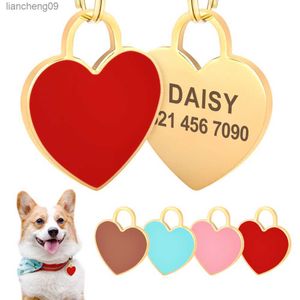Étiquette d'identification de chien en forme de coeur Étiquettes de plaque signalétique personnalisées pour chiens et chats Plaque signalétique anti-perte Gravure gratuite Accessoires pour chiens Rose L230620