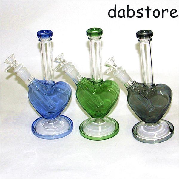 Forma de corazón Glass Bong Dab Rig Hookahs Recycler Rigs Tube Water Pipe 14mm Bongs conjuntos con Heady Bowl