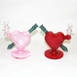 Coeur en forme de verre Bong Dab Grochement des grootementaux fumeurs Bulle à eau bulle de 14 mm Bongs joints avec bol en tête