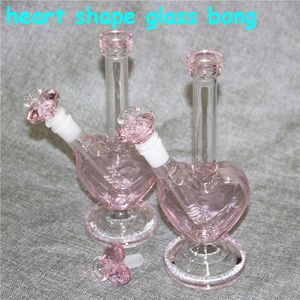 Bong en verre en forme de coeur narguilés 9 pouces tuyaux d'eau de recyclage 14mm femelle Joint huile Dab plates-formes avec Quartz Banger silicone bong