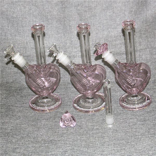 Forme de coeur Verre Bong Huile Régiale Eau Bongs Bonnet Heavalahs Femme 14.5mm DAB Plateaux avec bols Terp Slurper Quartz Banger