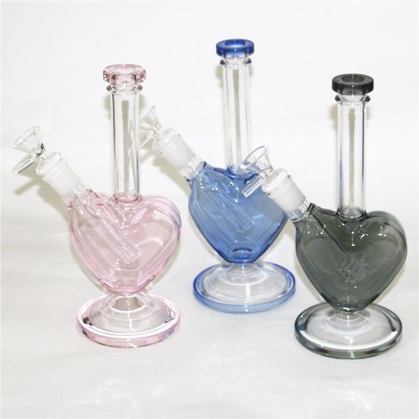 Forme de coeur verre dab rigs recycleur conduites d'eau narguilés avec bol coulissant de 14mm et adaptateur en verre downstem attrape-cendres