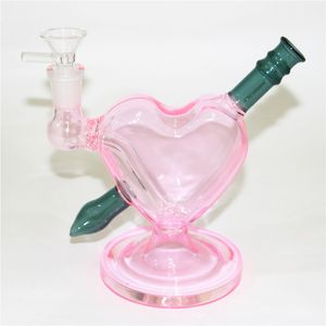 Hartvorm Glas Hookah Bong Big Dab Oil Rig Bubbler Dikke Glass beker waterpijp met droge kruidenkom Asvanger As