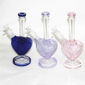 Pipes à eau en verre en forme de coeur Bongs narguilé violet rose bleu vert couleur fumer dab rig récupérer receveur nectar pailles 14mm Joint Water Pipe Oil Rigs