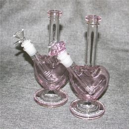 Tubos de agua de vidrio en forma de corazón bongs pipas de agua plataformas de dab de color rosa con tazones de diapositivas de corazón de 14 mm colectores de cenizas