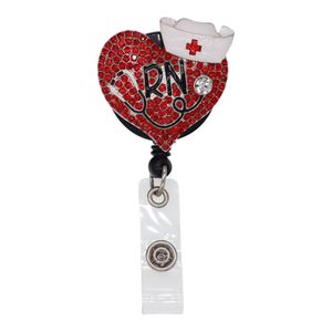 Porte-clés en forme de cœur en cristal strass, porte-Badge d'identification d'infirmière pour femme, carte Yoyo, bobines rétractables pour accessoires 249N