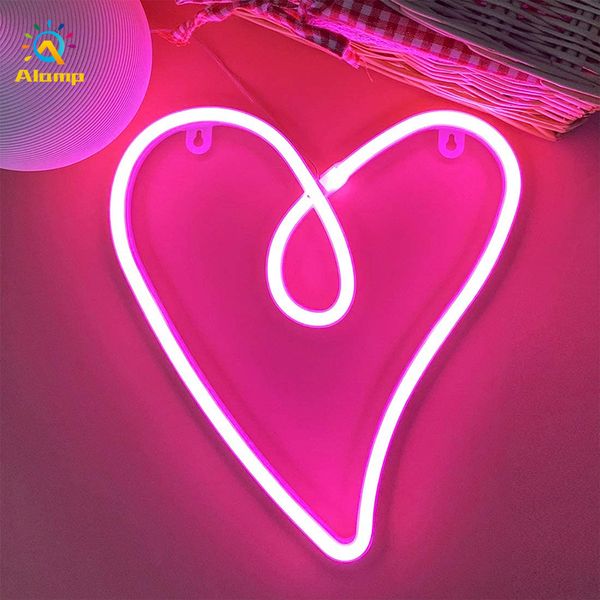 Forma de corazón led Letrero de neón Colgante de pared Luces de noche alimentadas por USB para iluminación de vacaciones Dormitorio de boda Fiesta en casa Bar Decoración de Navidad Luz de tira