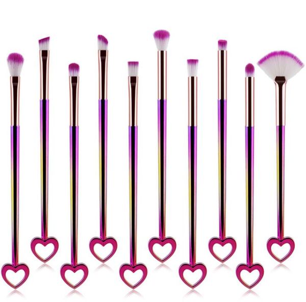 Pinceles De Maquillaje En Forma De Corazón Conjuntos De Pinceles De Maquillaje De Color Degradado 10 unids/set Bling Face Sombra De Ojos Fundación Pinceles De Maquillaje