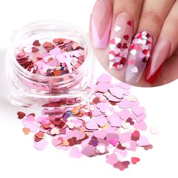 Forma de corazón Nail Glitter Flakes Red Pink Blue 3D Nail Art Decorations Hero Sequin Spangle for Manicure Accessories NFAX01-18-1