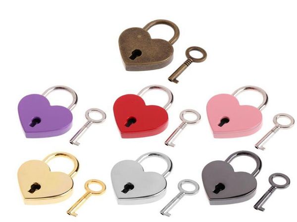 Candados en forma de corazón Vintage estilo antiguo Mini Archaize Key Lock con llave para bolso pequeño equipaje accesorios