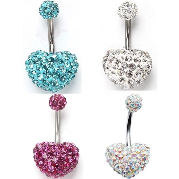 Forma de corazón Piercing Navel Nail Body Jewelry Charm Pendant Crystal Belly Button Anillos para mujeres Beach