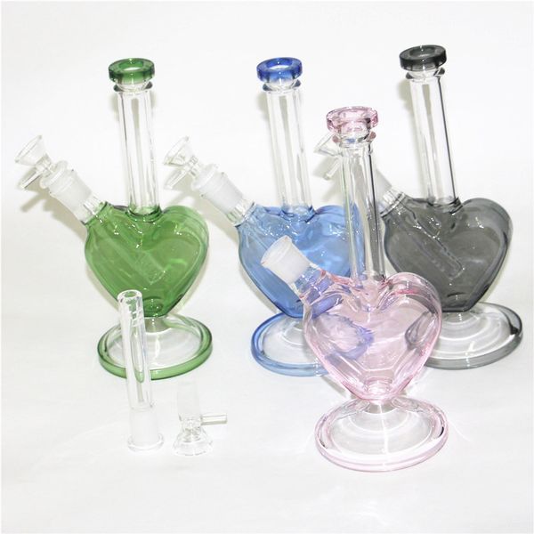 Forma de corazón Color rosa Dab Rigs Bongs de vidrio Hookah Shisha Pipas de agua para fumar con colector de hielo
