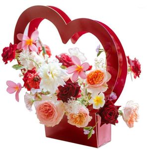 Coeur Forme portable Boîte à fleurs à main sac à main Boîte d'emballage en papier pour décoration de fête de mariage fleuriste Handy Flower Gift Case1 191W