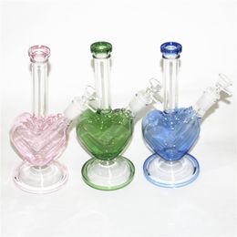 Hart vorm paars roze blauw groene kop glazen bong waterpijpolie olie dab rigs 14 mm vrouwelijk gewricht met kom waterpijpen liefde vorm bong rig