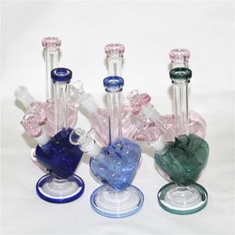 Bongs à eau en forme de coeur bong en verre plate-forme pétrolière pipes à fumer narguilés avec toboggan et bols mâles 14mm récupérateurs de cendres bol en forme de coeur