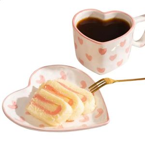 Hartvormige koffiemokset keramiek melkbekers porselein servies cadeau romantische theekop en schotel voor keuken 240407