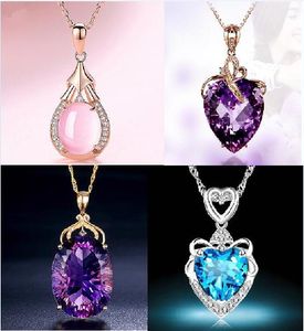 Hartvormige kristallen hanger kettingen voor vrouwen 18 kleurrijke vergulde natuurlijke edelsteen zirkoon Teardrop hangers sieraden