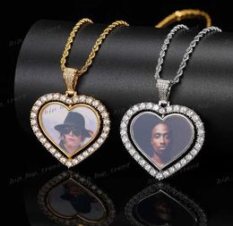 Fotos de diamantes en forma de corazón colgantes de memoria Moissanite con cadena de cuerda