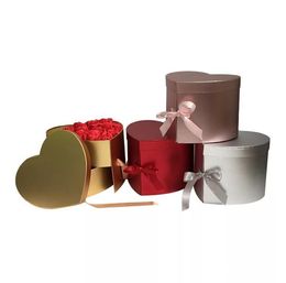 Hartvormige dubbele laag roteren bloem chocolade geschenkdoos diy bruiloft decor valentijnsdag bloem verpakking case SN5066