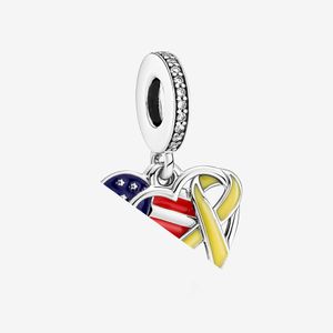 Drapeau en forme de coeur ruban commémoratif charmes Designer Bijoux bracelets DIY fit pandora bracelet pendentifs Bijou en argent sterling