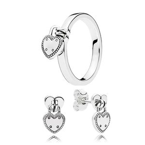 Hartvormige hangslotring en oorknopjes voor Pandora 925 sterling zilveren designer sieraden voor vrouwen vriendin geschenk Luxe set ringen oorbel met originele doos