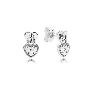 Pendiente con candado en forma de corazón para Pandora Joyería de boda de plata esterlina real para mujer Diseñador de regalos de novia Pendientes de corazones de amor con caja original