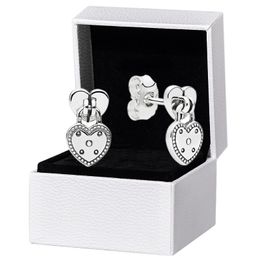 Boucles d'oreilles en forme de cadenas en forme de coeur pour Pandora Authentique Bijoux en argent sterling de créateur de fête de mariage pour femmes Petite amie Cadeau Amour Boucle d'oreille avec boîte d'origine