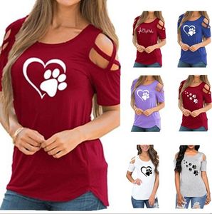 Hartvormige print vrouwen t-shirt katoen casual ronde kraag tops tees katoen 2018 nieuwe mode strapless kleding blusa