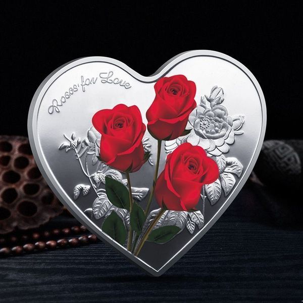 En forme de coeur Rose Saint Valentin Cadeau Métal Pièces Commémoratives 52 Langues Je T'aime Médaille Défi Coin Artisanat RRA1129