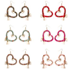 Hartvormige kwast Macrame oorbellen voor vrouwen katoenen draad omzoomde Dangle Jewelry Valentijnsdag geschenken