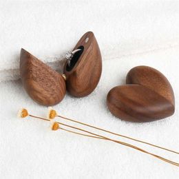 Boîte à bagues en bois de noyer en forme de coeur, support intérieur en velours doux, organisateur de bijoux, boîte en bois pour proposition de fiançailles 210713236W